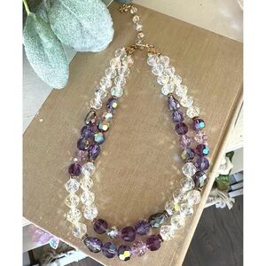 VENDOME Stunning Violet Crystal Glass Beaded Necklace Signed Vintage Jewelry
